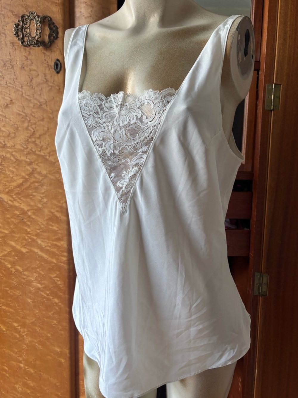 Vintage Olga Ivory Tank with Lace Panel
